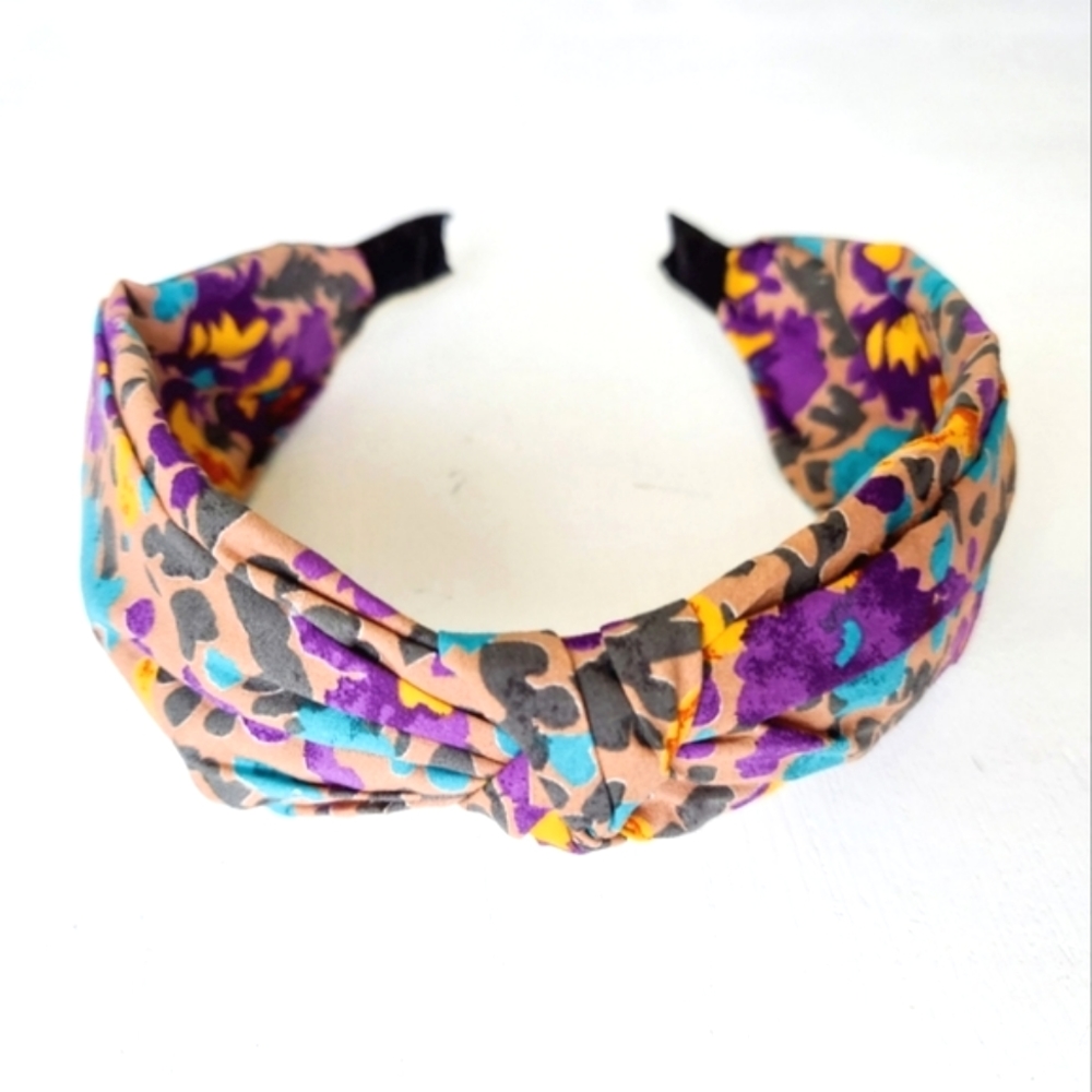 Sasha Floral Topknot Headband - Tan w/ Multi